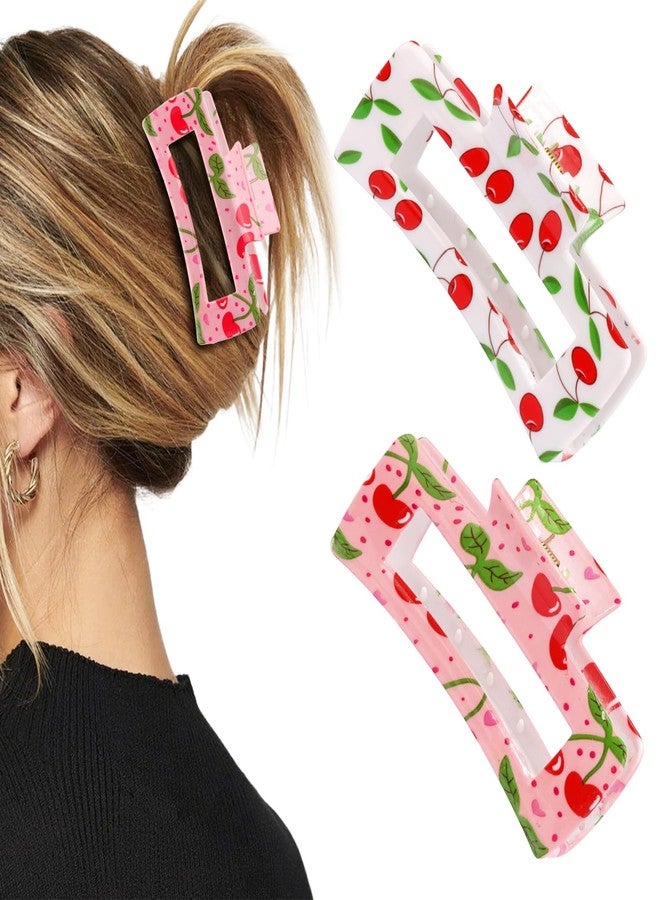 Vovii 2Pcs Cherry Claw Clips for Women, Cute Unique Fruit Hair Clips for Cherry-Themed Gifts Hair Accessories (Pink, White) - Image 1